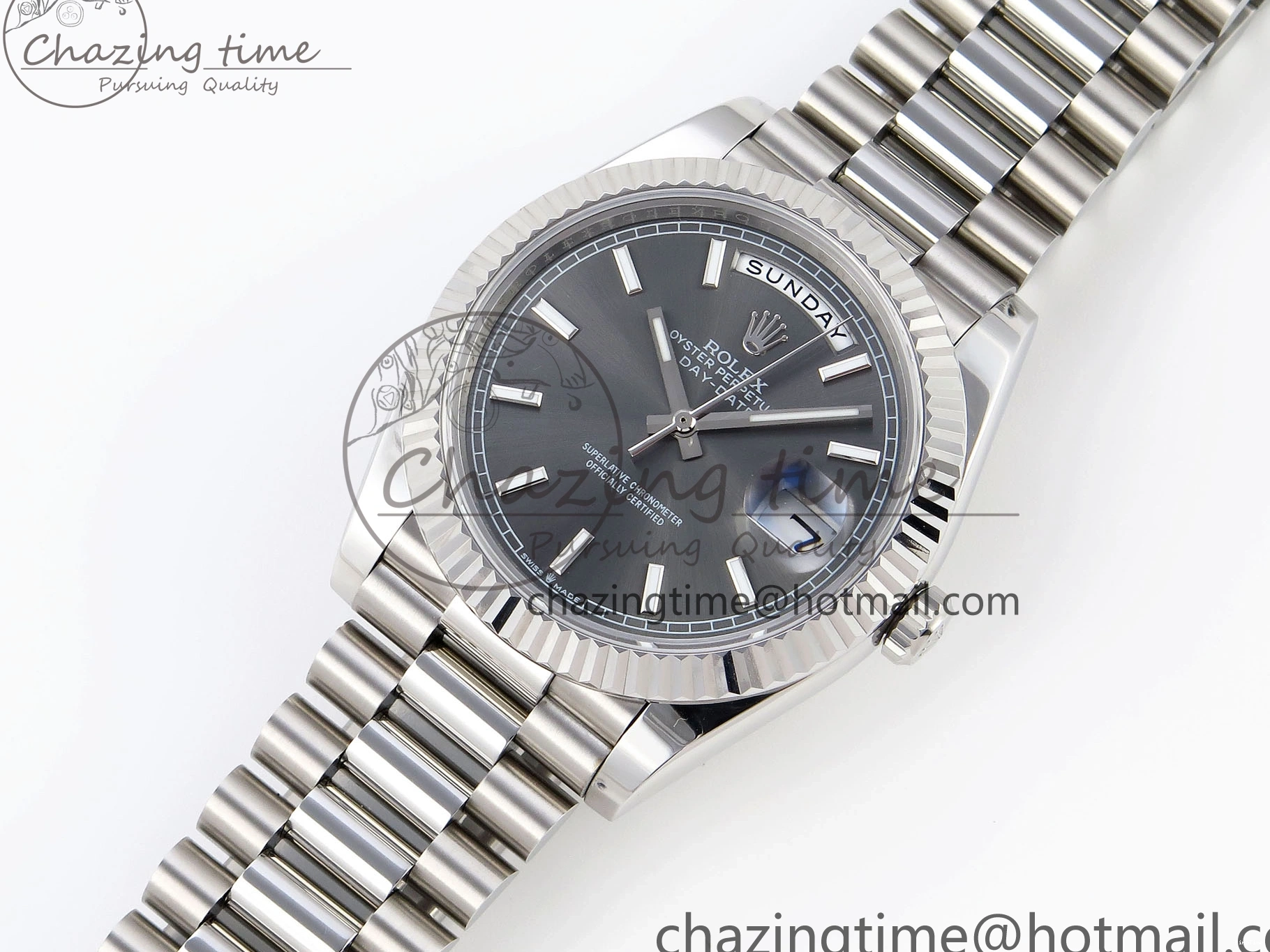 MiroTime 0328 ComfortFit DayDate 40 SS GSF Gain Weight Gray Stick Dial on President Bracelet A 1927